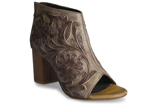WOMENS TAN AND BROWN TOOLED LEATHER