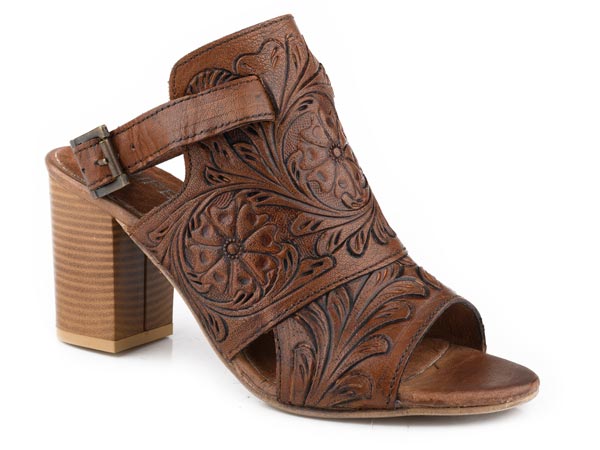 WOMENS TAN TOOLED LEATHER