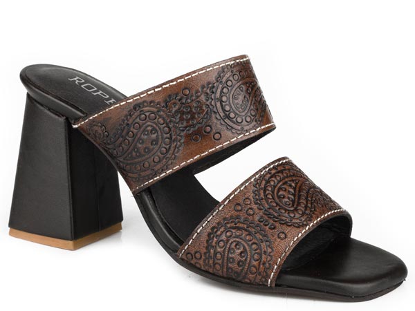 WOMENS BROWN TOOLED LEATHER