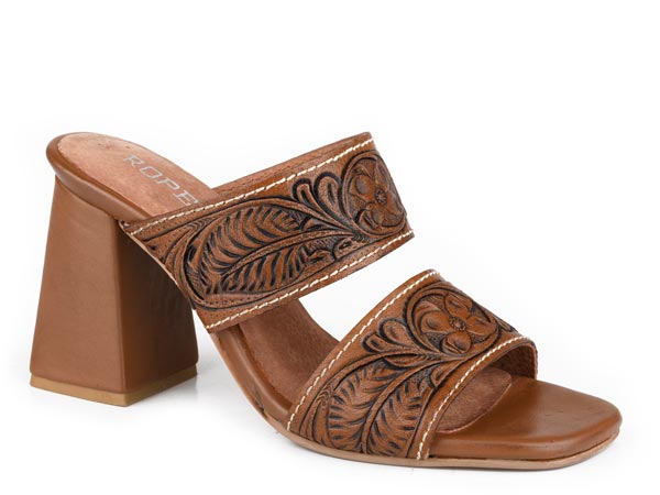 WOMENS TAN TOOLED LEATHER