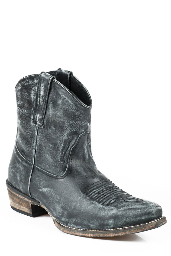 WOMENS LEATHER ANKLE BOOT SANDED BLACK