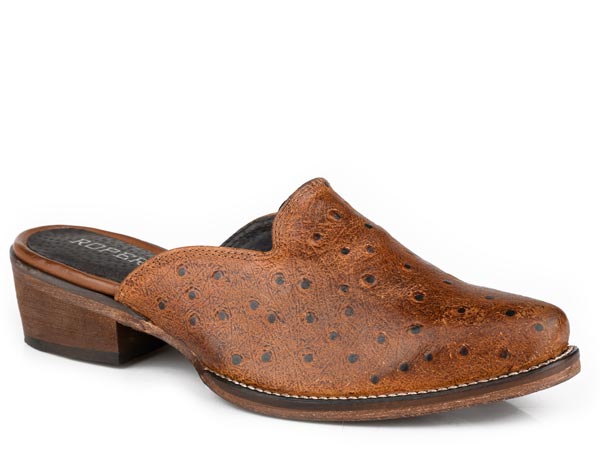 WOMENS TAN OSTRICH EMBOSSED LEATHER UPPER