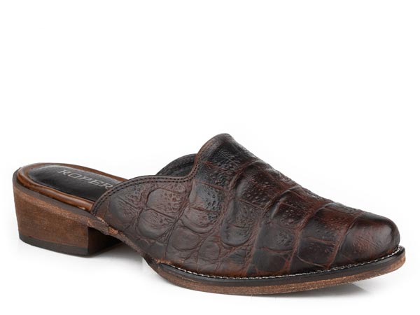 WOMENS BROWN CAIMAN EMBOSSED LEATHER UPPER