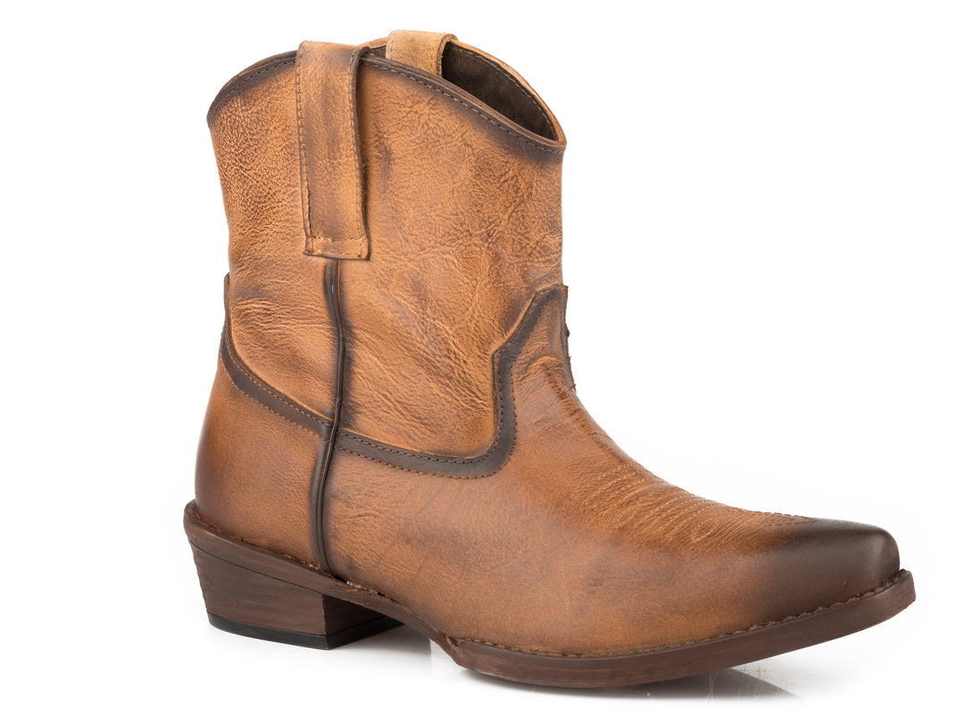 WOMENS TAN BURNISHED  LEATHER SHORTY