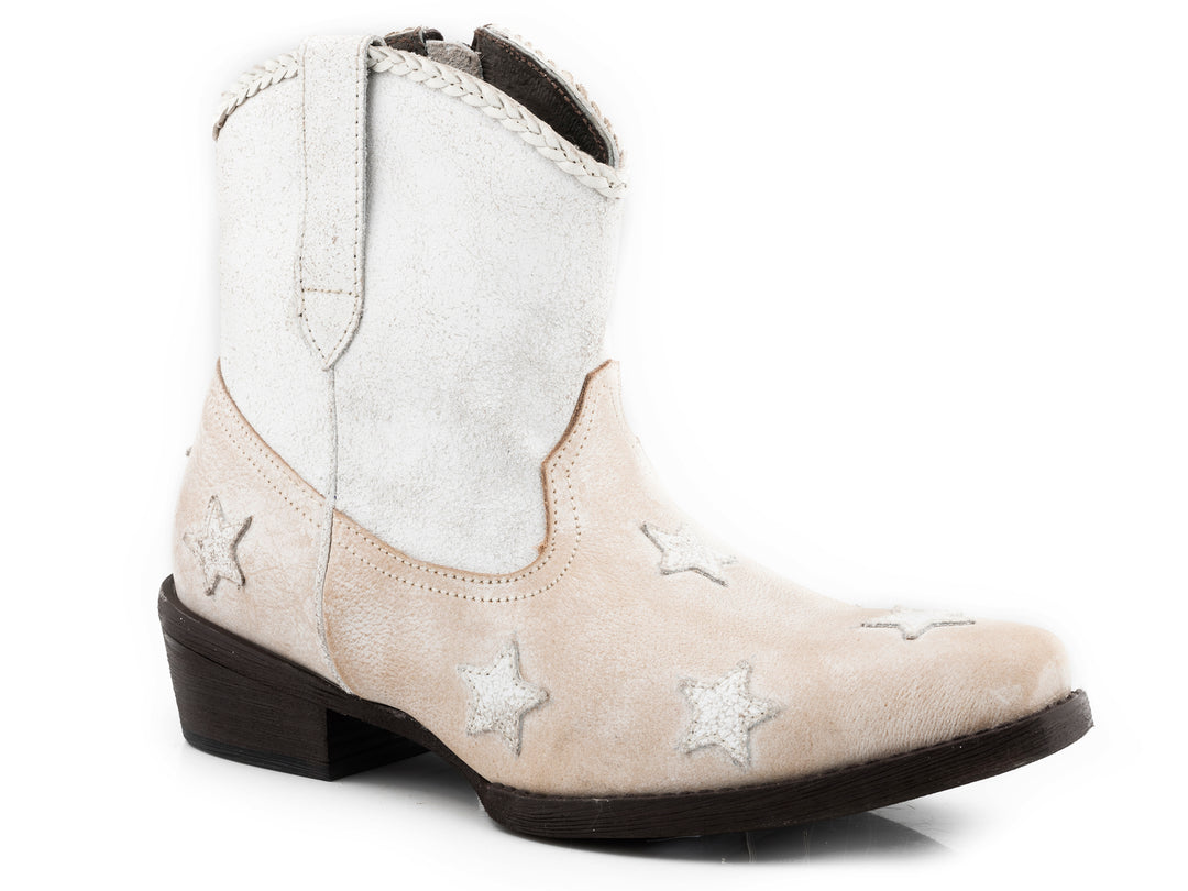 WOMENS WHITE VAMP WITH WHITE CRACKLED SHAFT