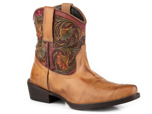 WOMENS TAN VAMP WITH PAINTED TOOLED SHAFT