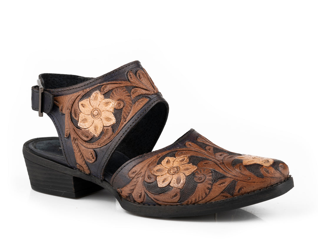 WOMENS BROWN ALLOVER FLORAL TOOLED