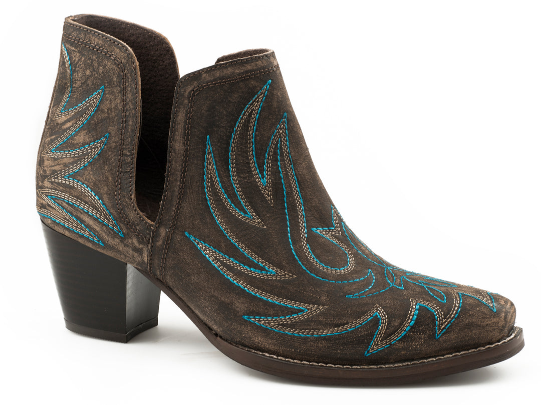 WOMENS BROWN BURNISHED LEATHER ANKLE BOOT
