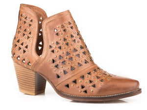 WOMENS TAN BURNISHED LEATHER ANKLE BOOT