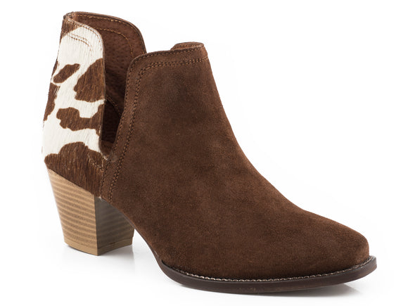 WOMENS BROWN COW HAIR ON HIDE ANKLE BOOT