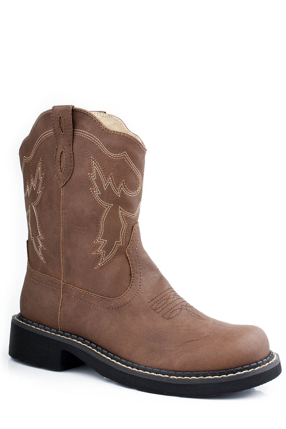 WOMENS CHUNK RIDER BOOT BROWN FAUX LEATHER