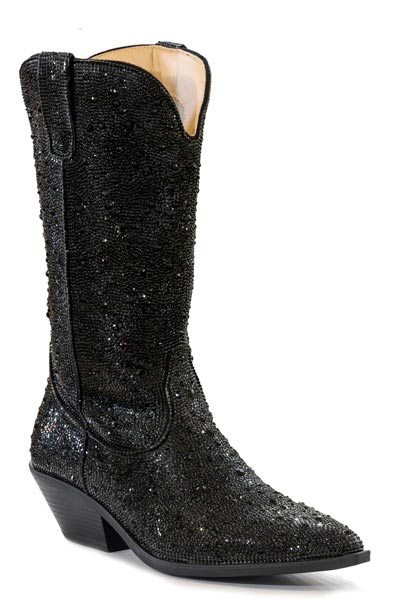 WOMENS BLACK CRYSTAL VAMP AND SHAFT