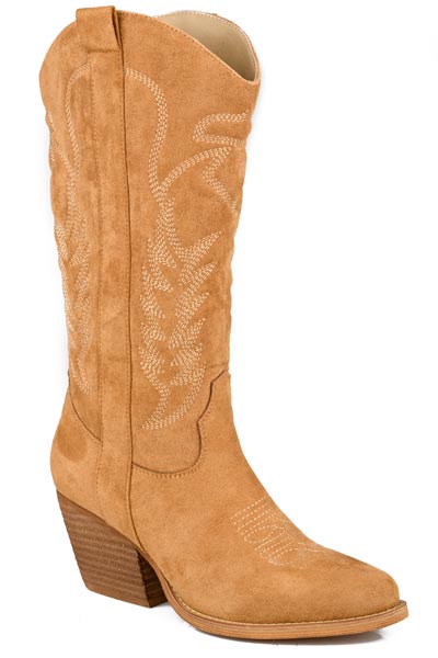 WOMENS ROPER TAN FAUX SUEDE UPPER TILLIE BOOTS