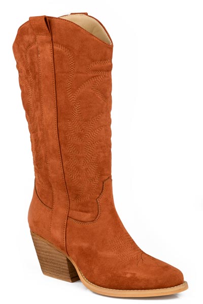 WOMENS ROPER COGNAC FAUX SUEDE UPPER TILLIE BOOTS