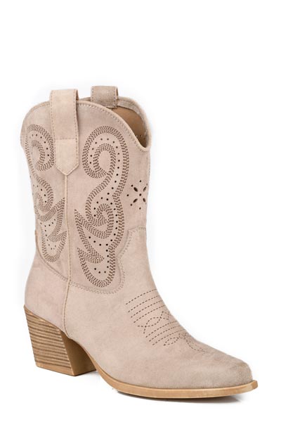 WOMENS TAUPE FAUX SUEDE FASHION ANKLE BOOT