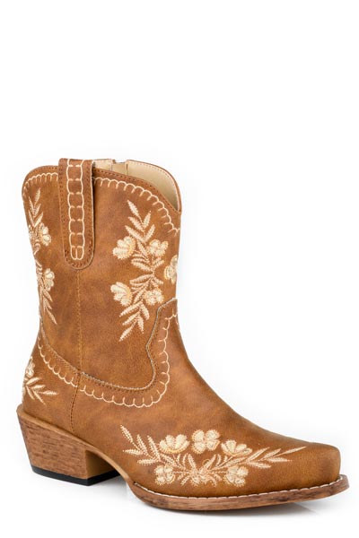 WOMENS TAN FLORAL 8 INCH  FASHION BOOT