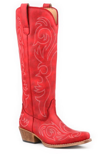 WOMENS ROPER RED WITH ALL WESTERN STITCH RYDER BOOTS