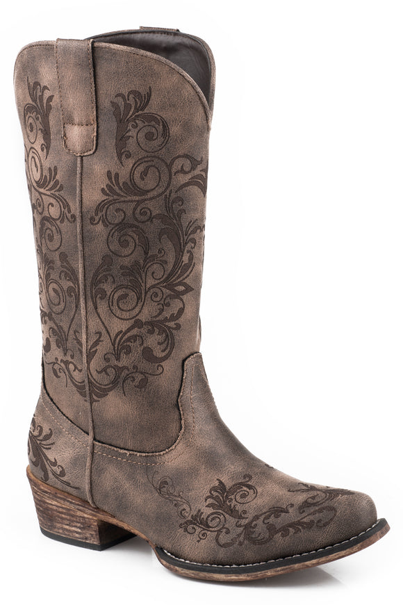 WOMENS VINTAGE BROWN FAUX LEATHER FASHION BOOT