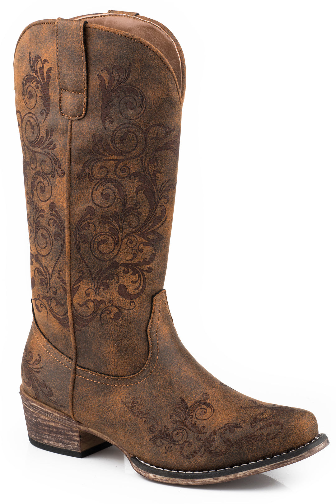 WOMENS VINTAGE COGNAC FAUX LEATHER FASHION BOOT