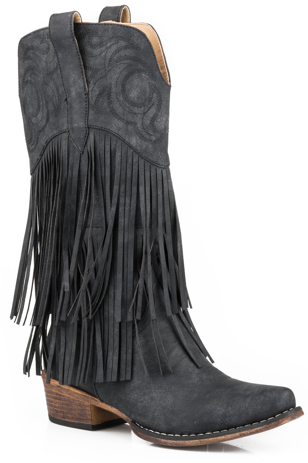 WOMENS BLACK SMOOTH FRINGE BOOT