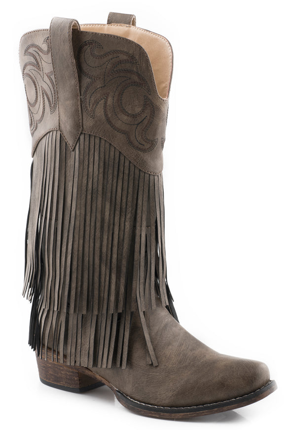 WOMENS BROWN SMOOTH FRINGE BOOT