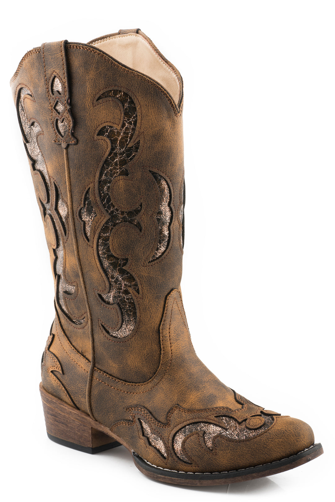 WOMENS BROWN WITH METALLIC UNDERLAY ON UPPER