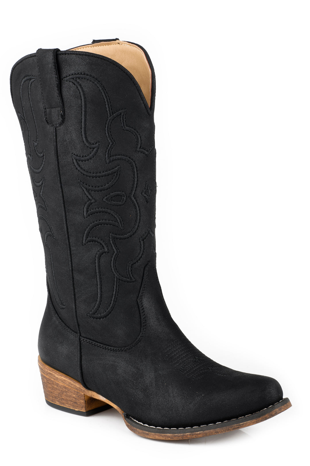 WOMENS BLACK FAUX LEATHER UPPER