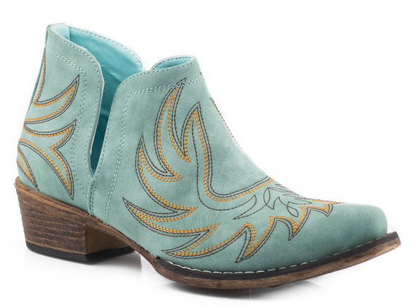 WOMENS SNIP TOE BLUE FAUX LEATHER ANKLE BOOT
