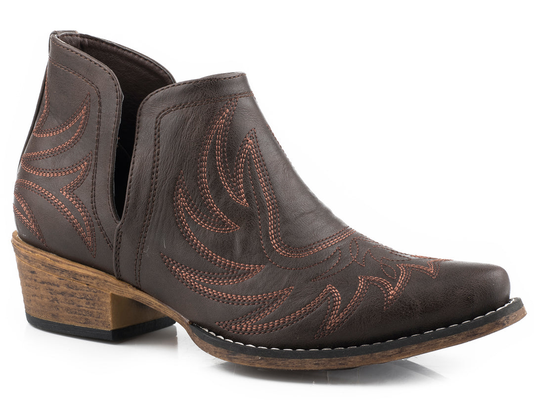 WOMENS SNIP TOE DARK BROWN FAUX LEATHER