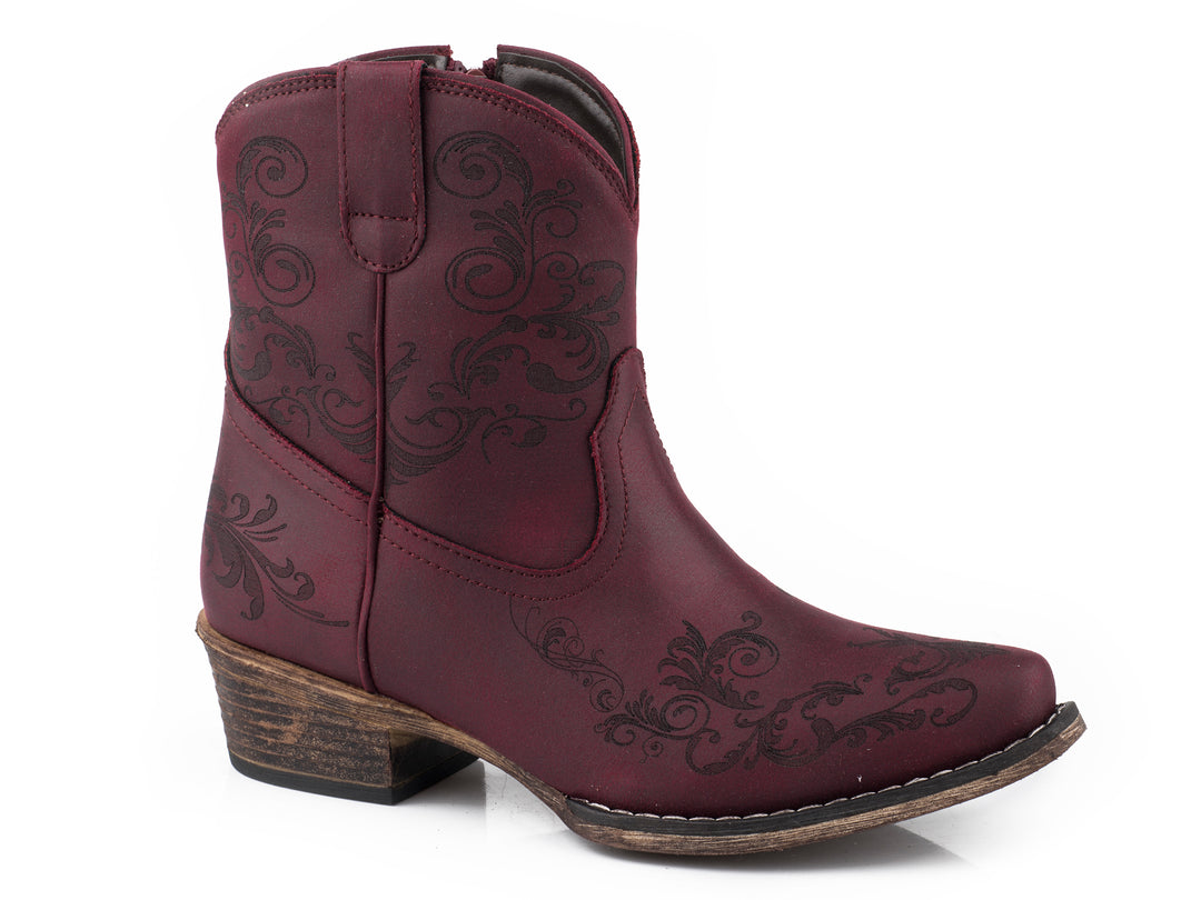 WOMENS VINTAGE RED FAUX LEATHER LASER SHORTY BOOT