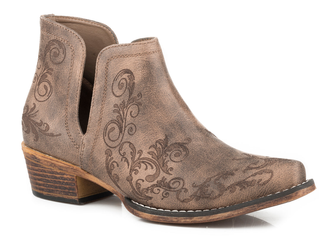 WOMENS SNIP TOE BROWN FAUX LEATHER ANKLE BOOT