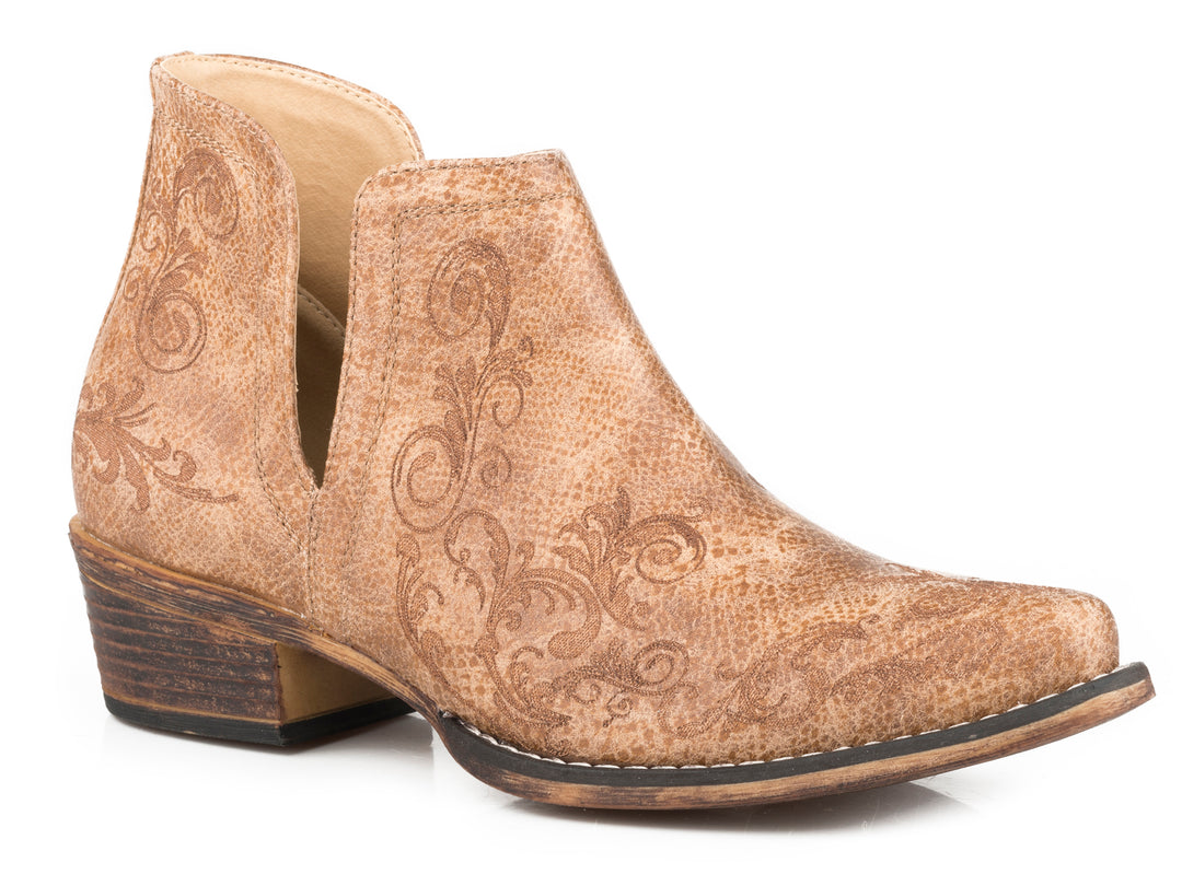 WOMENS SNIP TOE TAN FAUX LEATHER ANKLE BOOT