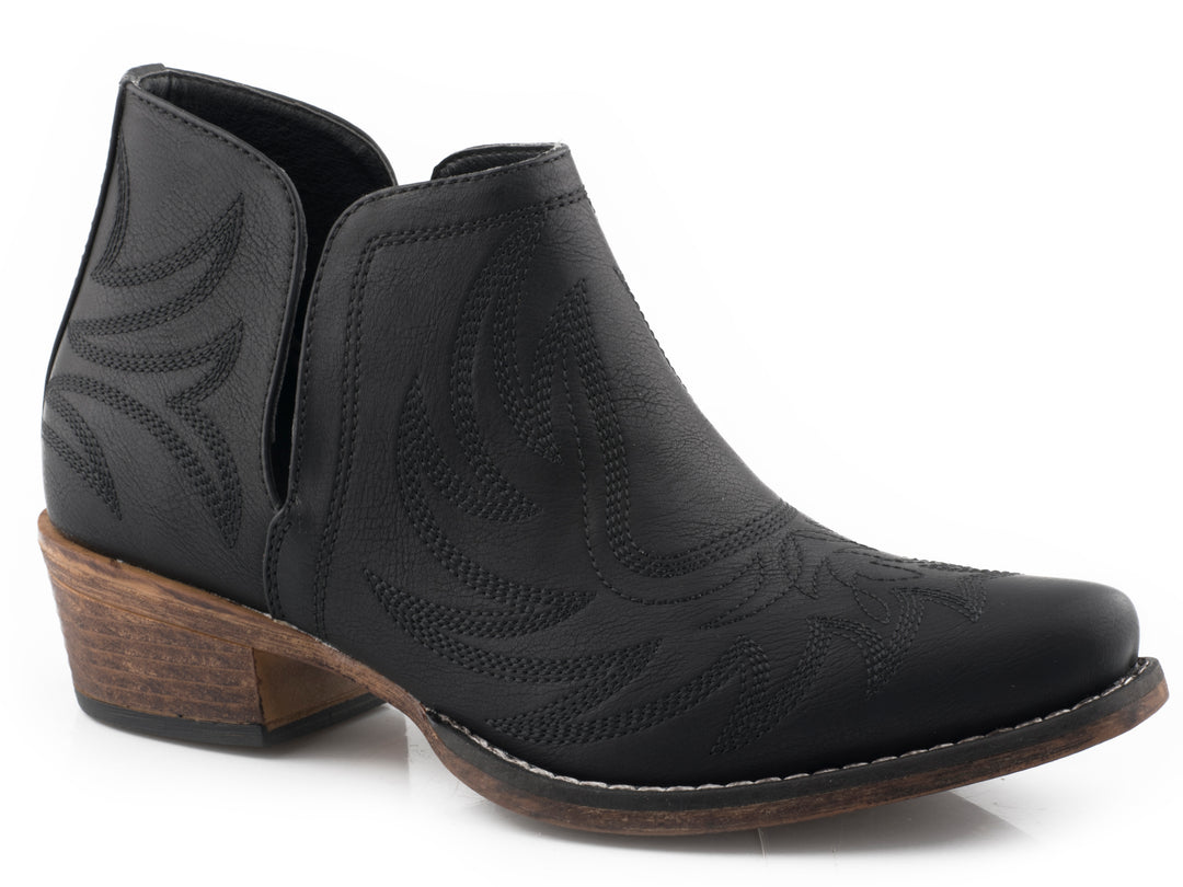 WOMENS SNIP TOE BLACK FAUX LEATHER