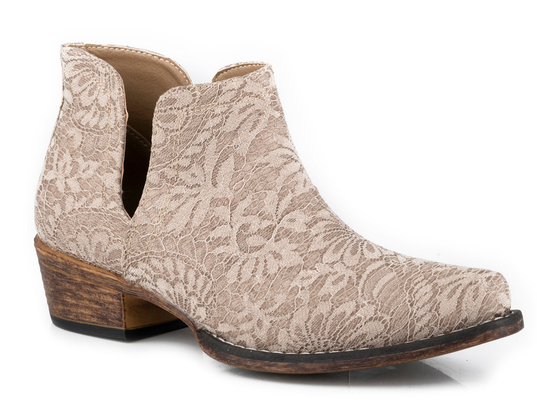 WOMENS SNIP TOE TAUPE FABRIC LACE UPPER