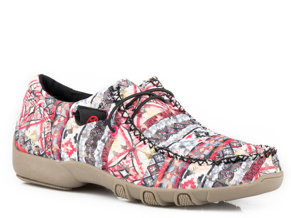 WOMENS PINK AZTEC CANVAS CHUKKA WITH TWO EYELETS  ELASTIC LACES