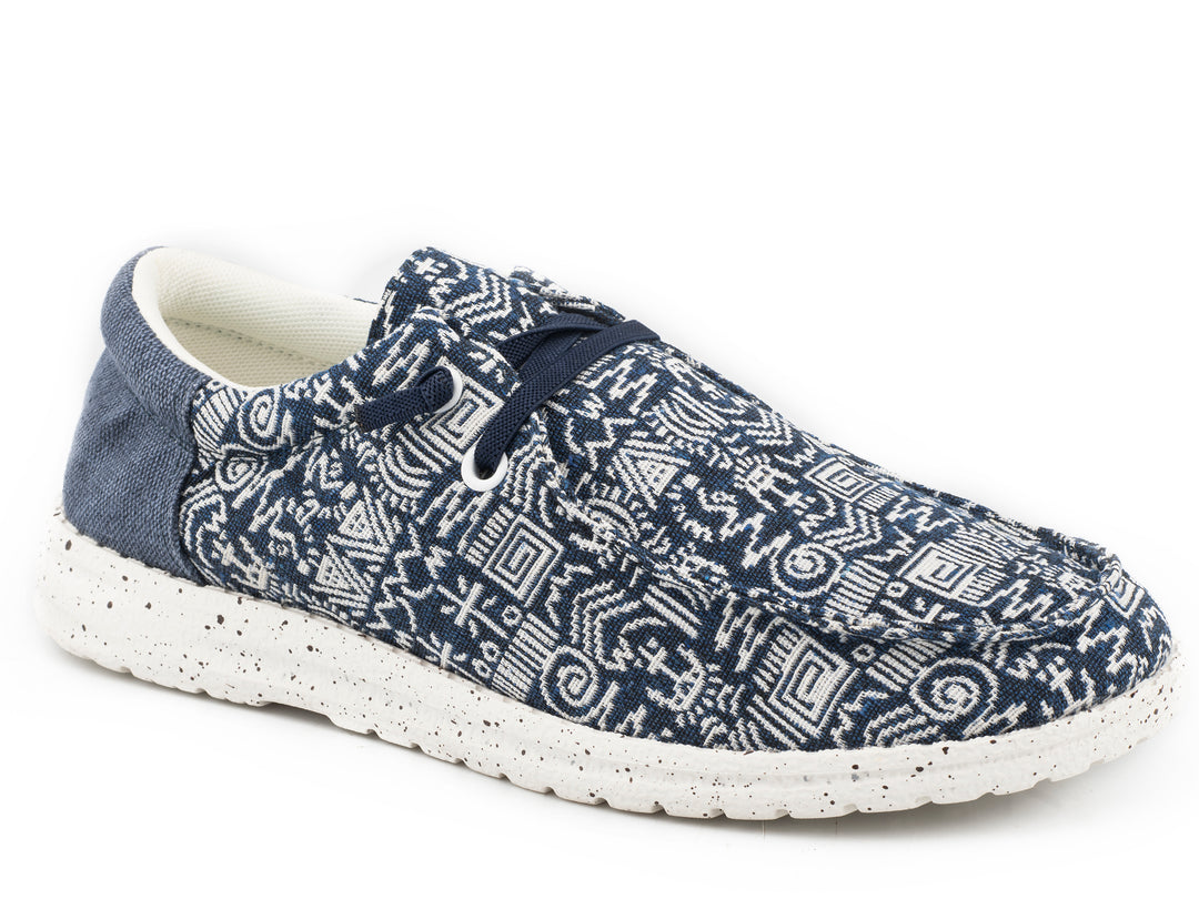 WOMENS NAVY AND BEIGE AZTEC FABRIC UPPER