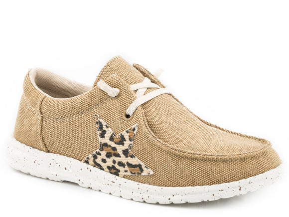 WOMENS TAN CANVAS WITH LEOPARD STAR