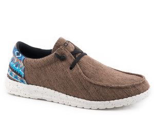WOMENS BROWN CANVAS WITH MULTI AZTEC HEEL
