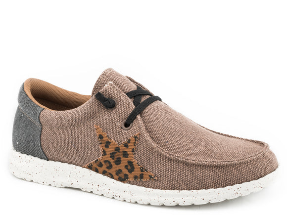 WOMENS BROWN CANVAS WITH LEOPARD STAR
