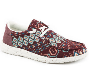 WOMENS WINE AZTEC FABRIC UPPER