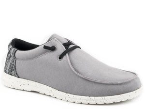 WOMENS GREY CANVAS WITH MULTI COLORED HEEL