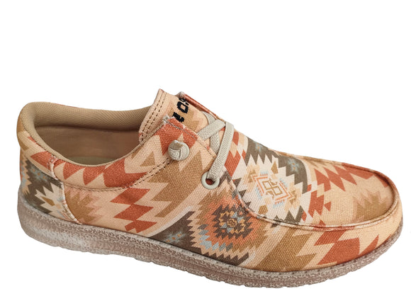 WOMENS TAN MULTI AZTEC FABRIC UPPER