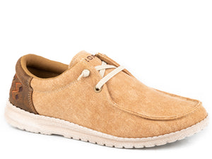 WOMENS TAN CANVAS WITH AZTEC HEEL EMBROIDERY
