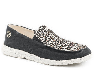WOMENS BLACK CANVAS WITH LEOPARD VAMP