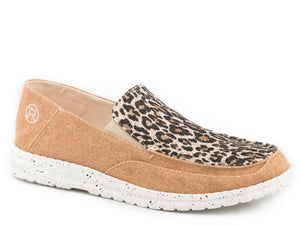 WOMENS TAN CANVAS WITH LEOPARD VAMP