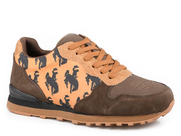 WOMENS BROWN COW SUEDE AND TAN CANVAS