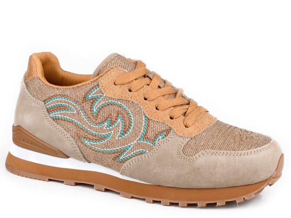 WOMENS BEIGE COW SUEDE AND WESTERN STITCH