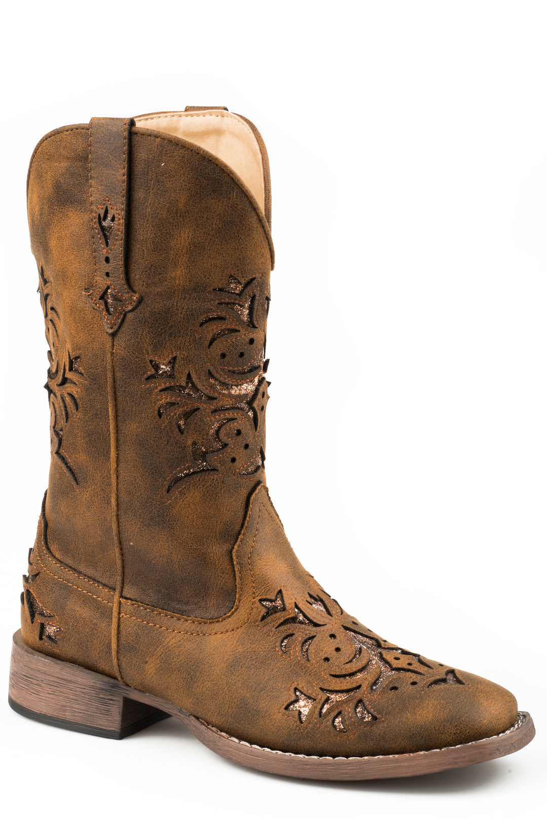 WOMENS COGNAC FAUX LEATHER SQUARE TOE