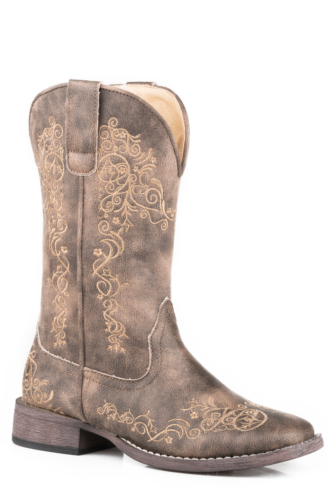 WOMENS BROWN FAUX LEATHER SQUARE TOE