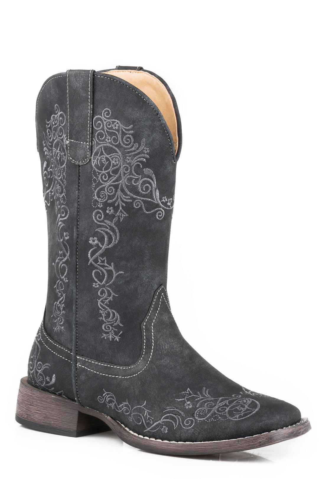 WOMENS BLACK FAUX LEATHER SQUARE TOE